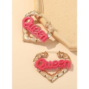 Queen‎ Barbie Pink Gold Bamboo Earrings eighties retro hip hop luxury Y2k